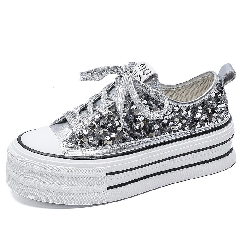 

Sequins Internet celebrity women s shoes 2025 spring new versatile Korean version muffin women s shoes trendy single shoes platform heightening board 40