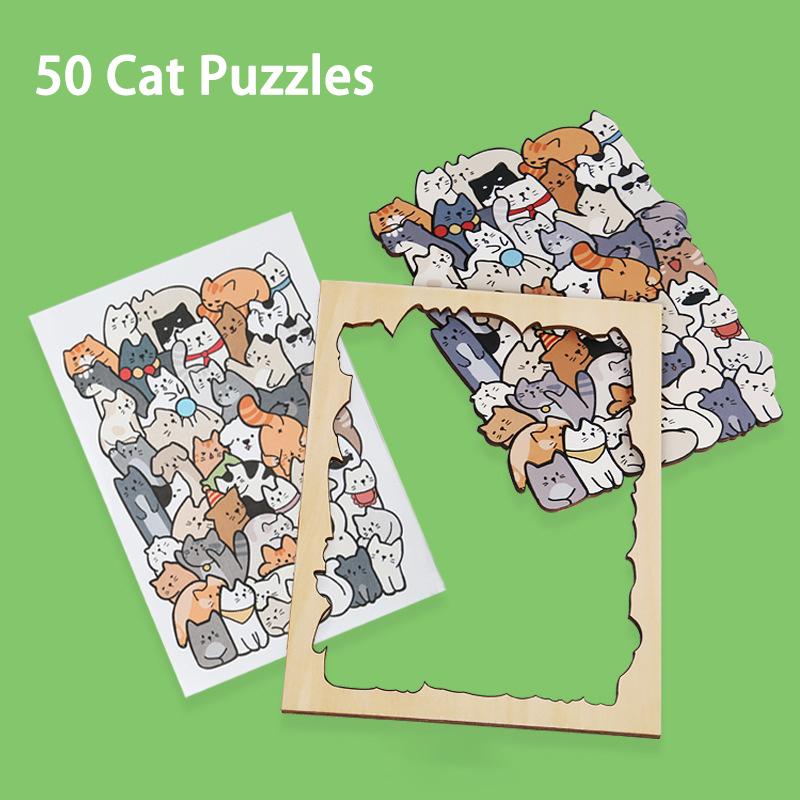 Kids Creative Animal Shape Puzzles Table Games Dog Cat Panda Stacked Puzzle Brain Games Montessori Thinking Education Wooden Toy