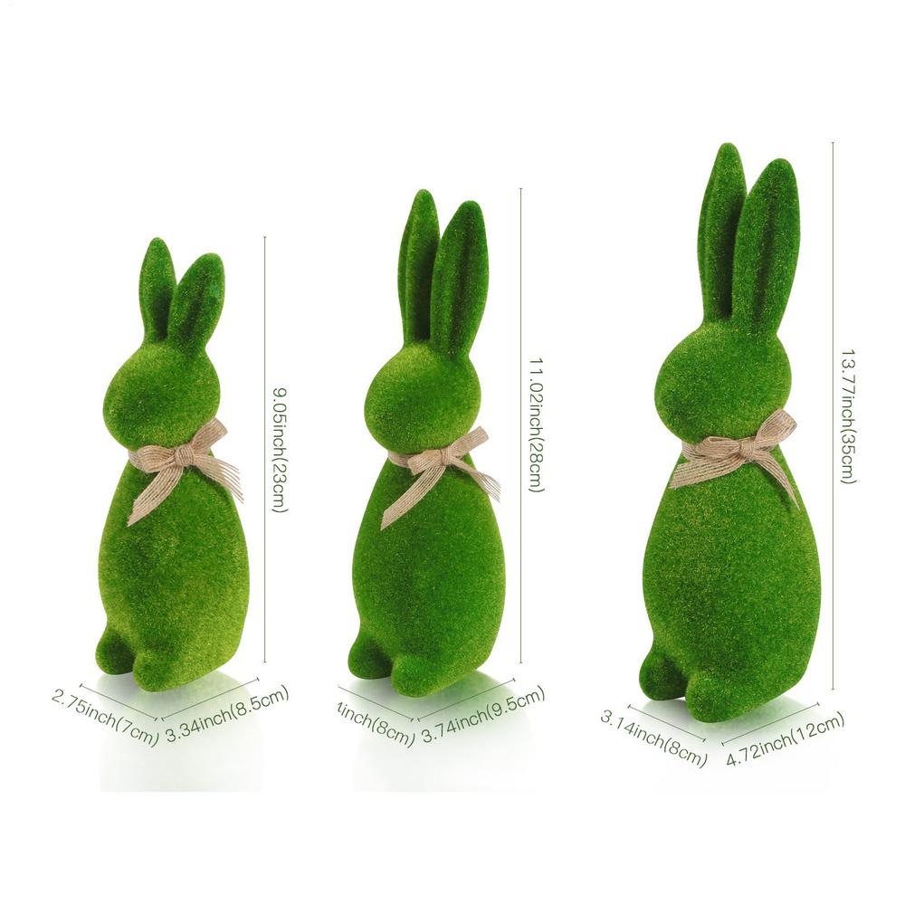 Статуэтка кролика, флокированная скульптура, декор, искусственный мох, зеленая, пасхальный кролик в шарфе, для весенних пасхальных украшений, настольная