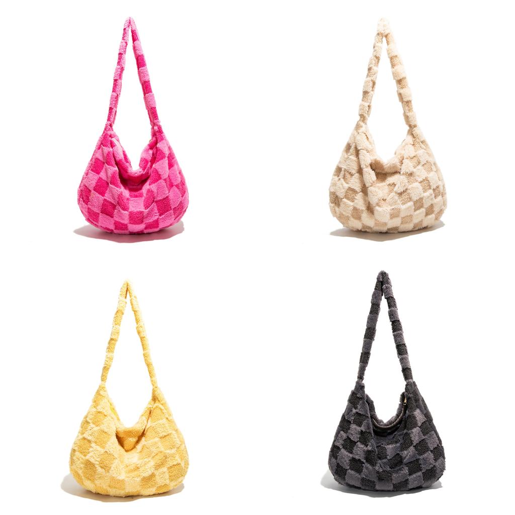 Stylish Plush Bucket Bag With Zipper Closure And Inner Pouch For Daily Use