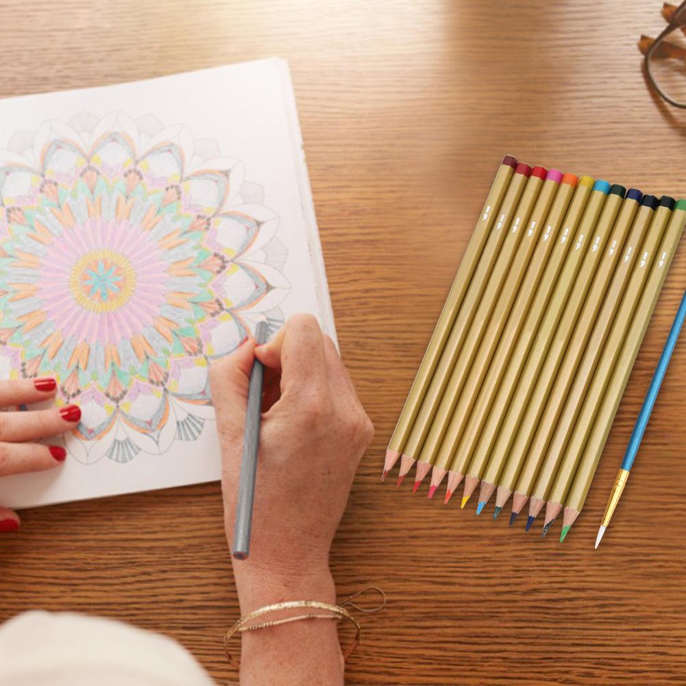 12 Color Water Soluble Pencils Art Watercolor Painting School Supplies in Iron Box