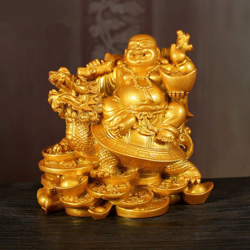 Resin God Beast Dragon Turtle Maitreya Buddha Statue Chinese Characteristic Fortune Decoration Home Office Feng Shui Statue
