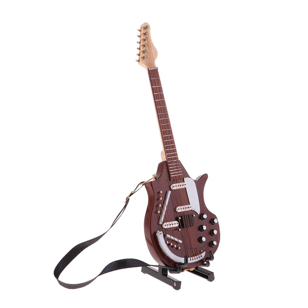 1:12 Scale Dollhouse Mini Electric Guitar Toys Wooden Musical Instrument Toy #2