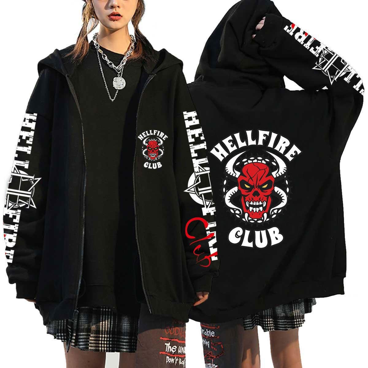 Fashion Oversized Hoodie Hellfire Club Zip Up Hoodie Casual Streetwear Sweatshirts Hellfire Club Tops Jackets XS чёрный