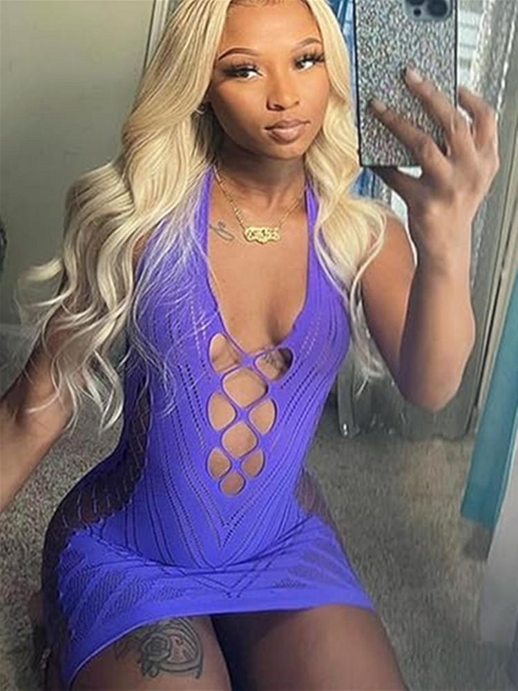 Women'S Fishnet Lingerie Dress Stockings Mesh Sexy Tights Bodystocking Mesh Sleeveless Bodysuits Backless Halter Red Sleepwear