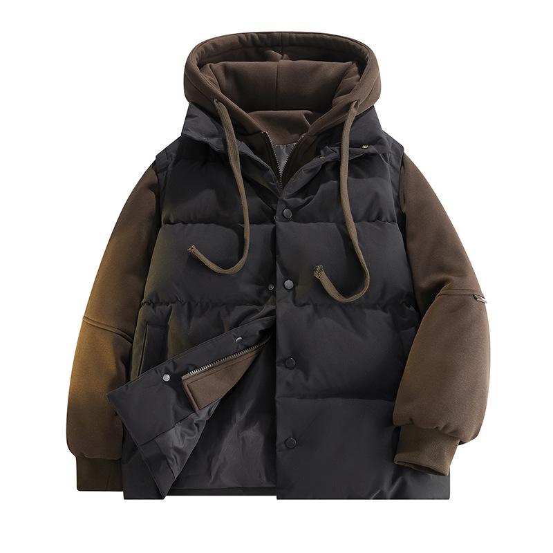 Men's Faux Two-Piece Hooded Puffer Jacket - Thick, Warm, Loose Fit