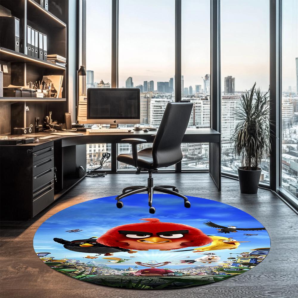 Angry Birds Printed Round Rug Carpet Chair Rug Area Rug Entryway Doormats,for Office Chair Living Room Bedroom Kitchen Room.