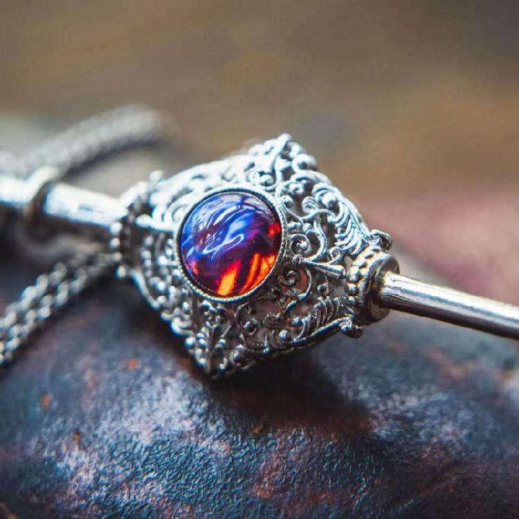 Retro Witch Necklace Dragon Breath Stone Pendant Chain with Blood Pack Charm
