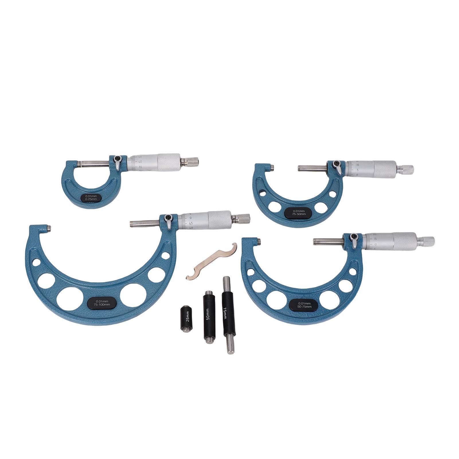 

4Pcs Outside Micrometer Set 0 to 100mm Range 0.01mm Accuracy Alloy Machinist Micrometer for Engineering and