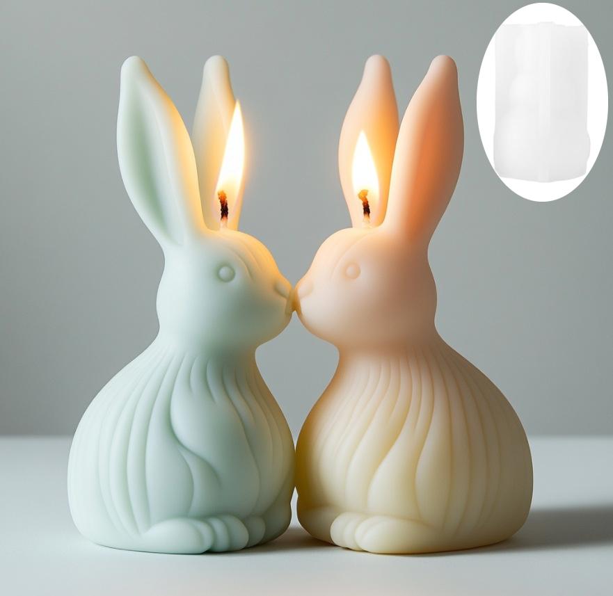 3D Cute Sitting Rabbit Candle Silicone Mold Vertical Ears Flower Rabbits Resin Mould Striped Easter Bunny Concrete Gypsum Molds
