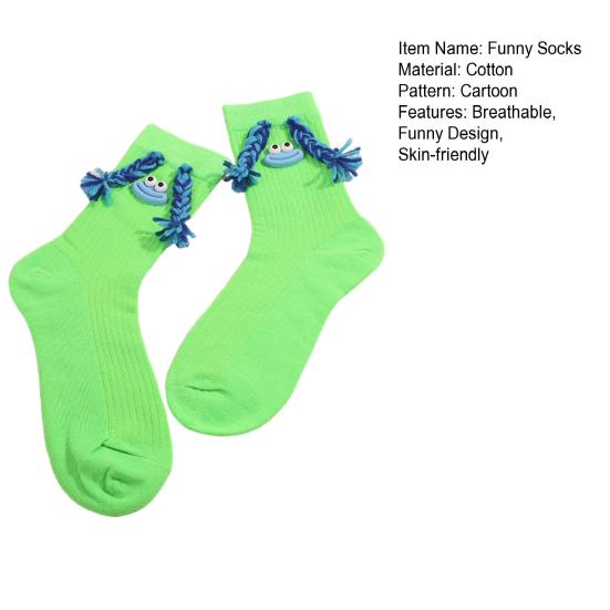 Funny Cartoon Socks Crazy Silly Socks with Braids Women Men Crew Socks with Sausage Lips Eyes for Party Daily Wear Birthday Festive Gifts