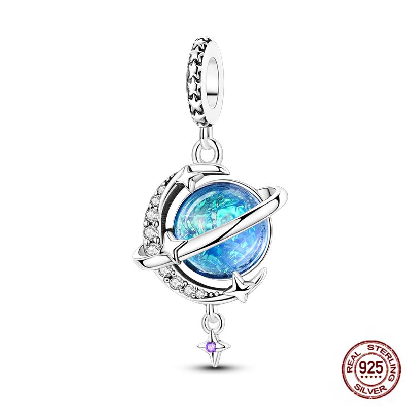 Round Clip Charms Plata Shining Moon Star Char Copper Spacer Clasp Fit Original Bracelet Glow Safety Chain Beads Diy Jewelry