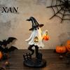 Hand Painted Resin Ghost Decor Halloween Figurine, Vintage Cute Holding Unique Gothic Room Accents Pumpkin Lantern Statue for Indoor Home Table