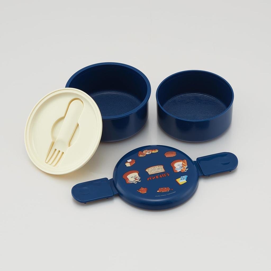 Skater Bento with Microwave Made In Box, Antibacterial, 2-Tier, Round, Fork, 500ml, Safe, Japan, "Bread Thief" (ONWR1AG-A)