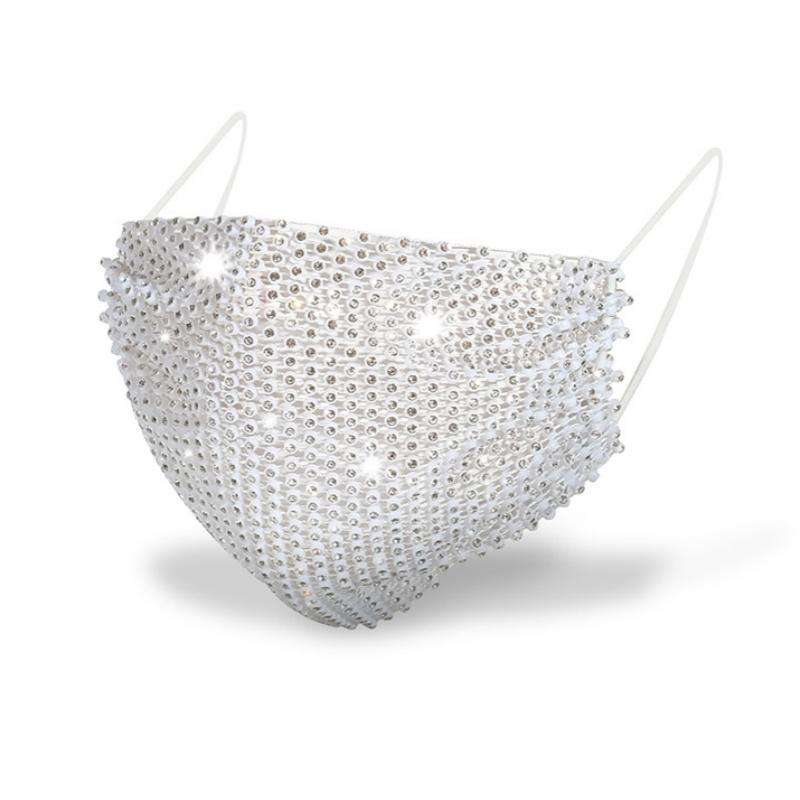 

Sparkling Rhinestone Face Mask Fashion Breathable Face Covering Nightclub Music Festival Party Costume Accessories for Women білий