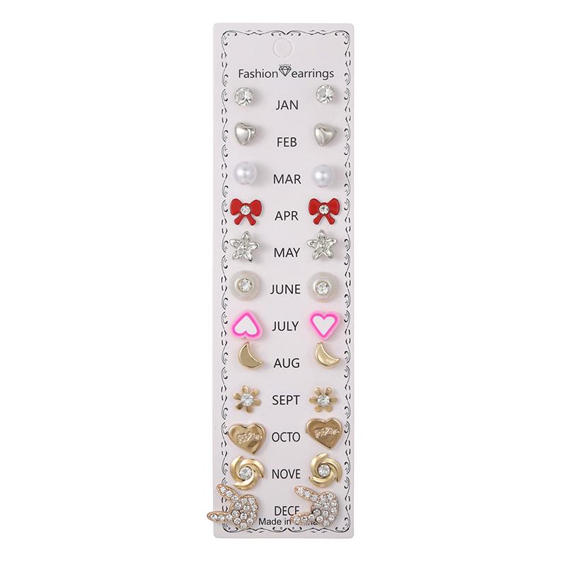 12 Floral Diamond Earrings Set Combination Stud Earrings Set A Variety Of Alloy Stud Earrings