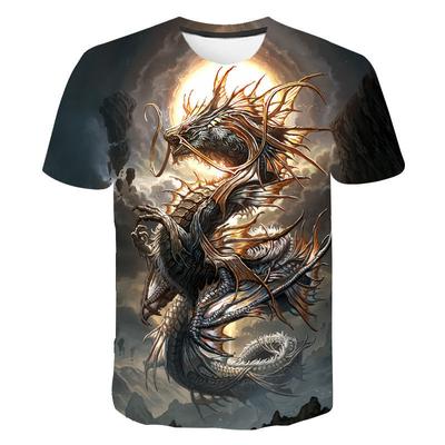 Nové letné pánske tričko Dragon s 3D tlačeným vzorom Neformálne športové tričko s krátkym rukávom s golierom Hip-hopové tričko Harajuku