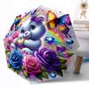 Colorful Butterfly Bear With Roses Outdoor Automatic Umbrella Folding Umbrella With 8 Ribs Durable Plastic Iron Perfect For Outdoor Adventures Stylish