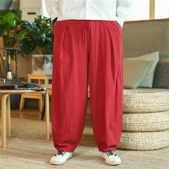 

Мужские льняные шаровары свободного кроя в китайском стиле - широкие штанины, большой шаговый шов, повседневные брюки больших размеров 5XL (210-230 jin)