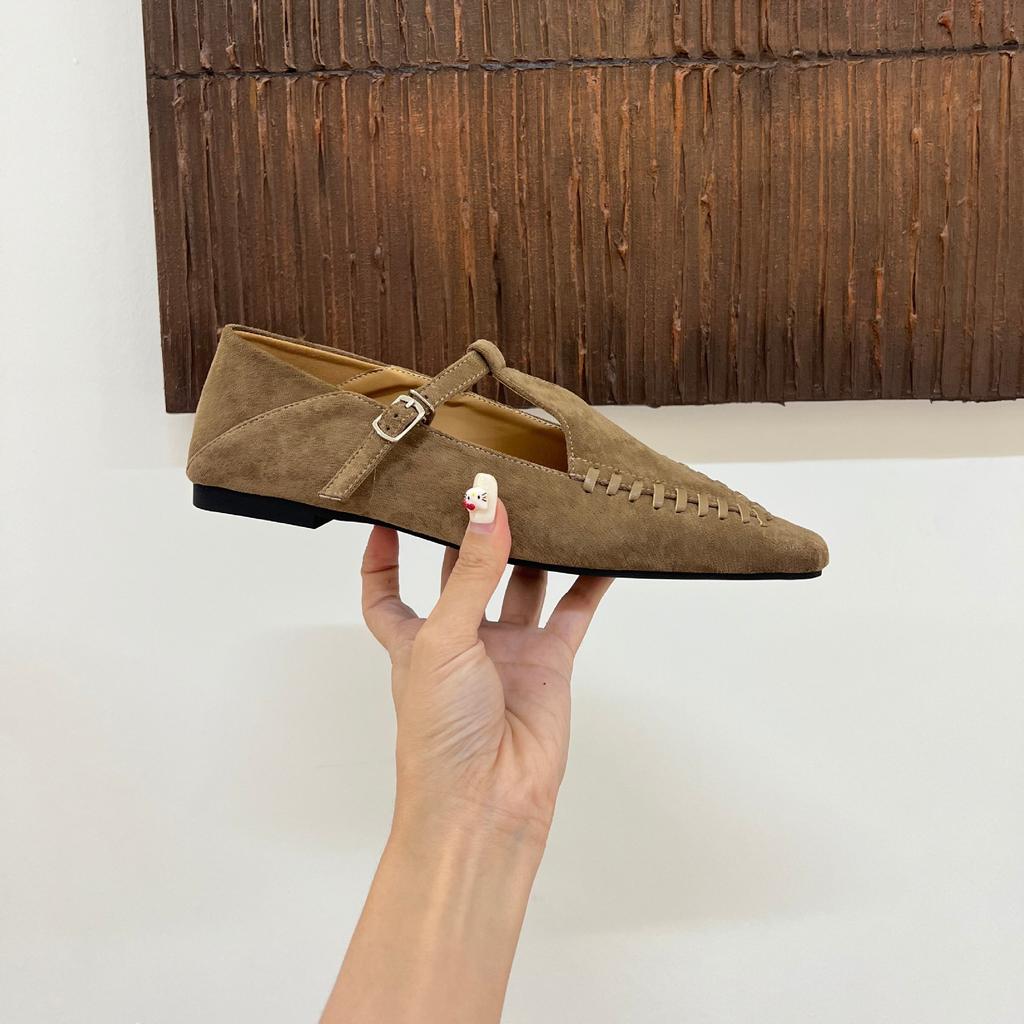 2025 neuer Herbst neue flache Sohle spitz einfach Retro Schnalle dicker Absatz Mary Jane Schuhe