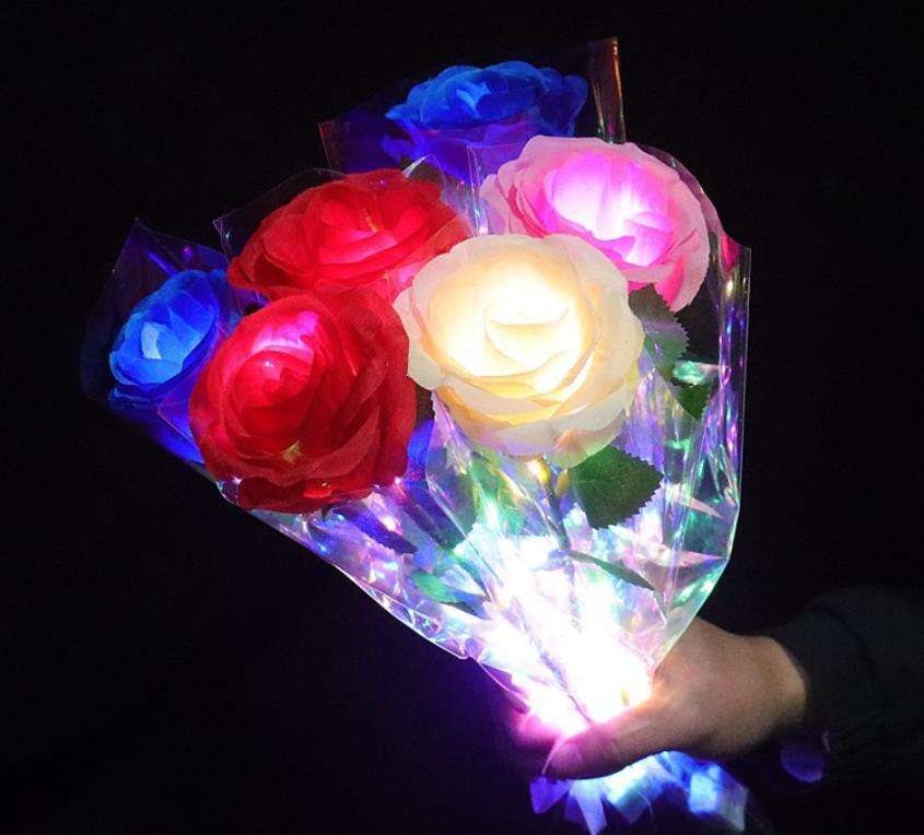 Led Glowing Artificial Silk Flowers Light up Rose Bouquet Valentines Mother's Day Gift for Home Wedding Centerpieces Party Decor