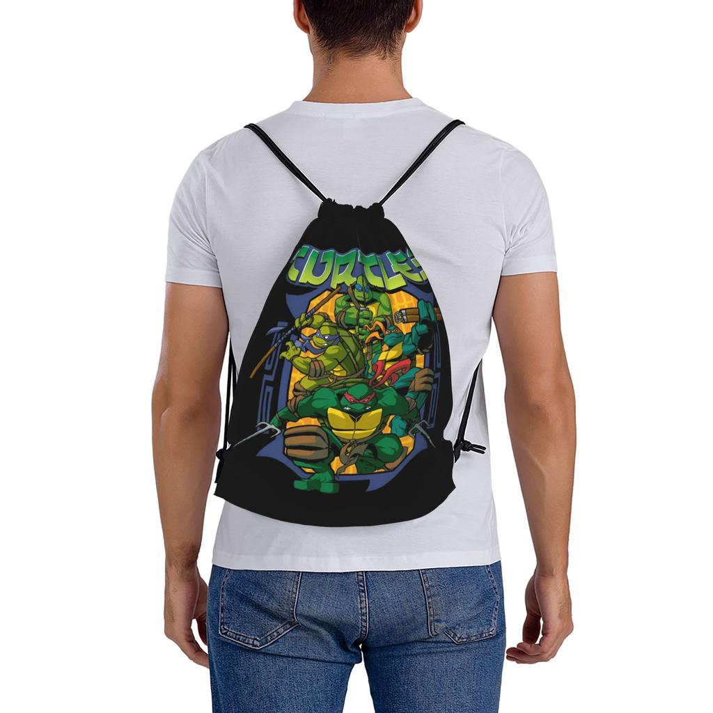 Custom Ninjas Turtles Drawstring Backpack Sports Gym Bag for Men Women Superhero Training Sackpack