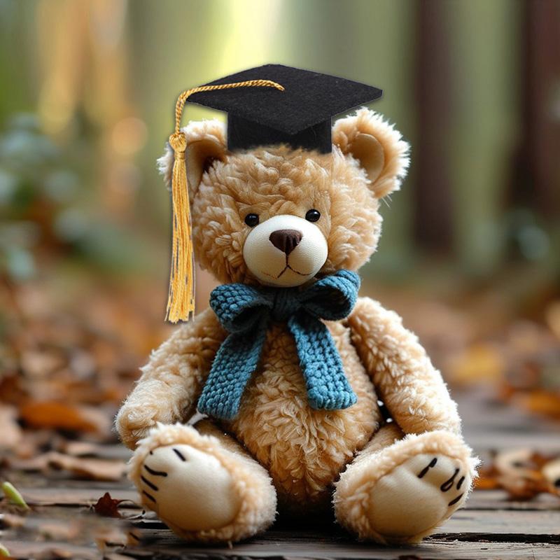 5/10 ks plstěných maturitních čepic pro plyšovou hračku, láhev vína, DIY dekorace, dárek na maturitní večírek 2025, mini bakalářská čepice, stolní ozdoba