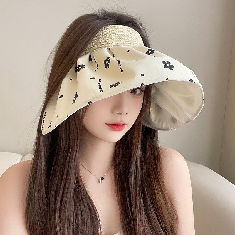 New white glue shell empty top hat women's summer sunscreen visor hat white glue adjustable big edge hat travel beach hat