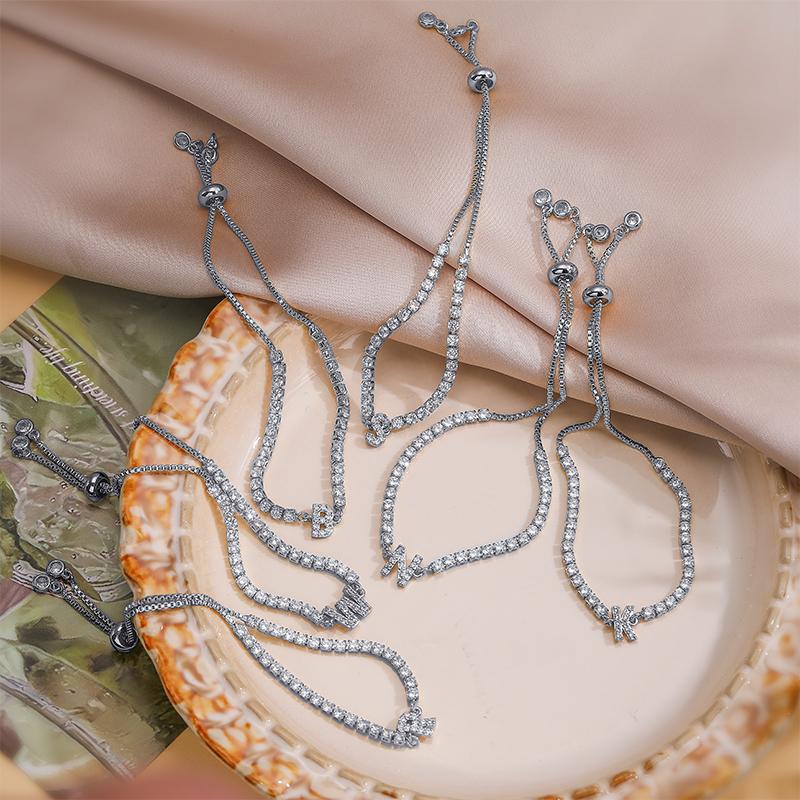 HECHENG, Exquisite Luxury Letter Pendant A-Z Initial Golden/Coppery Women s Couple Zircon Zircon Bracelet 1 Piece A