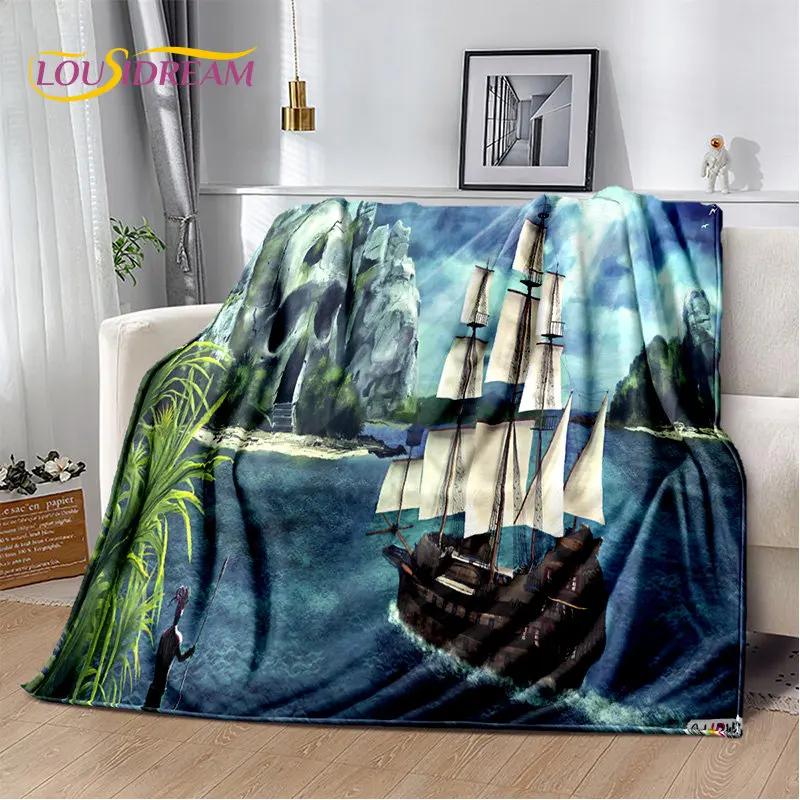 

Pirate Ship Monster Soft Plush Flannel Throw Blanket for Bedroom Living Room Sofa Picnic Home Textile 40x50in