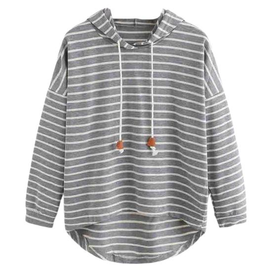 Women's Autumn and Winter Plus Size Sweatshirt Striped Loose Hooded Knit Long Sleeve Pullover Jacket