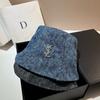 Vsl Paris Rhinestone Denim Bucket Hat Autumn Trendy Smudged Retro Forward Hat