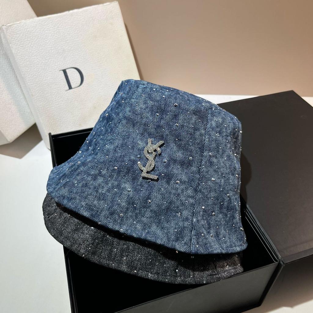 Vsl Paris Rhinestone Denim Bucket Hat Autumn Trendy Smudged Retro Forward Hat