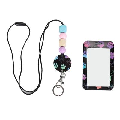 Beaded Lanyard with ID Holder Portable Teacher Lanyard for ID Badge Card Retractable Beaded Lanyard