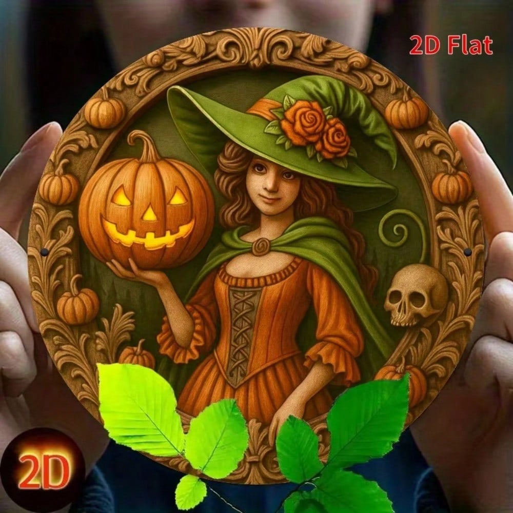 Vintage Halloween Pumpkin Witch Iron Wall Art Decor 20x20