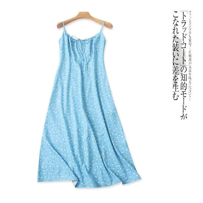 

Принт Юбка на подтяжках Лето Новая Внешняя торговля Женская одежда Мода Приталенный Слинг Регулируемый Завышенная талия Миди платье 30783 Light blue bottom flower B- 3-22-3 S