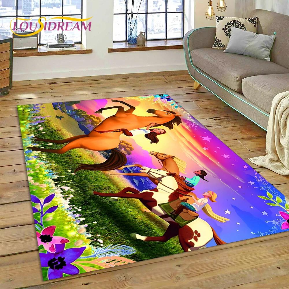 Spirit Riding Free Cartoon Horses Rug Carpet for Living Room Bedroom Home Decor,Non-slip Decoration for Sofa Doormat Girl Gift