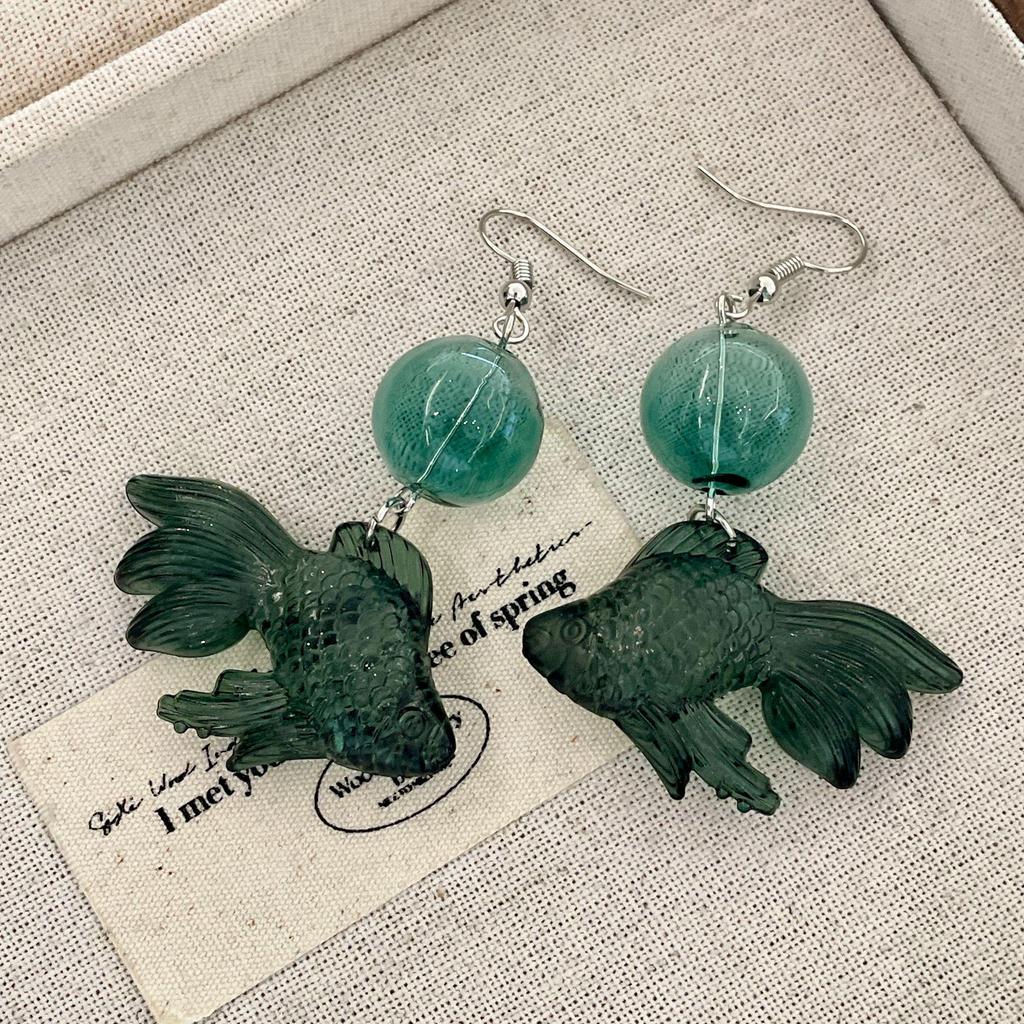 Retro Goldfisch Kristallkugel Ohrringe - Einzigartige Kindliche Glas Blasen Ohrstecker