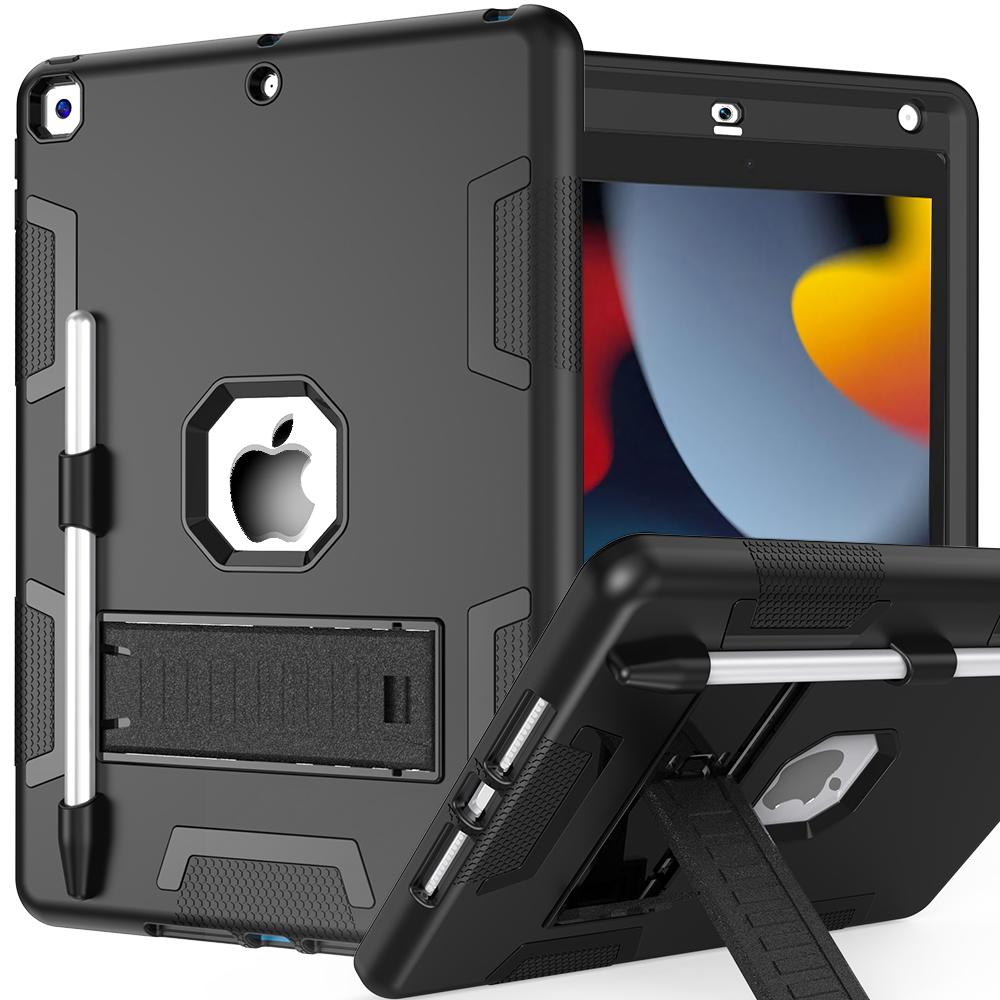 

Для iPad 10.2 (2021)/(2019)/(2020) Чехол Силикон+ПК с подставкой Чехол для планшета с держателем для карандаша Black