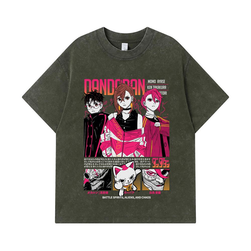 275 GSM Washed T-shirts 100% Cotton Dandadan V14 Print Unisex Heavy Cotton T Shirt S
