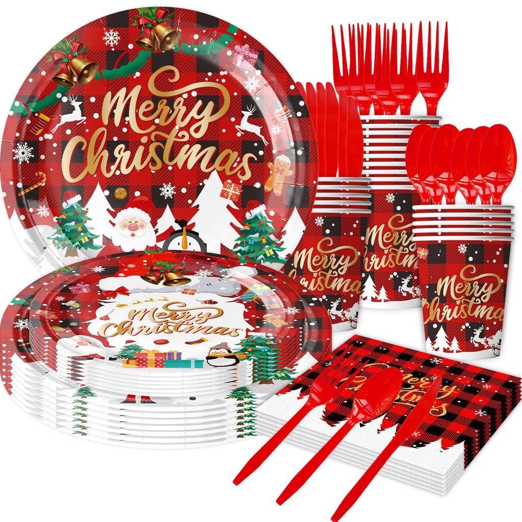 Christmas Themed Party Supplies Holiday Decorations Party Arrangements Christmas Flag Paper Plates Paper Cups Paper Towels