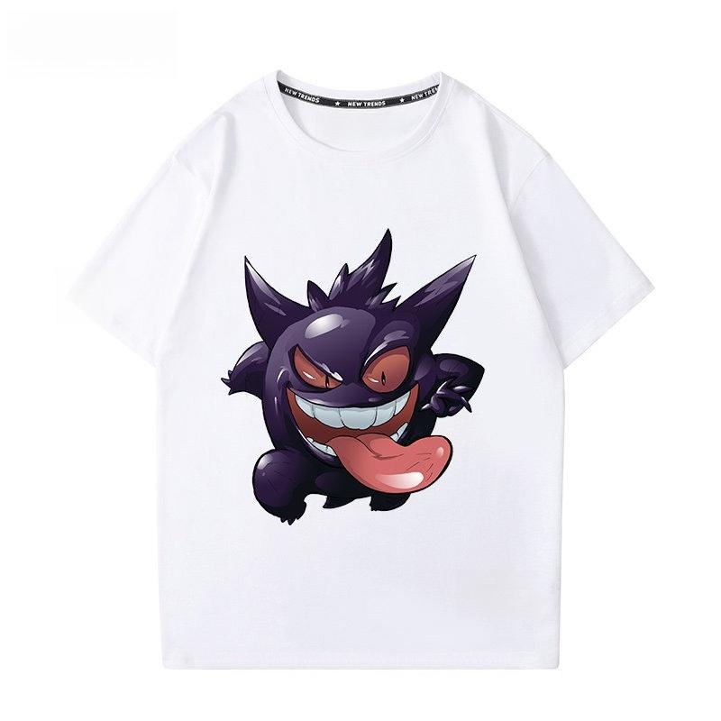 Pokémon Gengar Printing Tee Pure Cotton Tshirt Mens 2026 Summer Fashion Oversize Street Casual Y2K Tops Streetwear Clothing