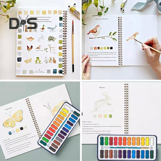 Aquarell-Arbeitsbuch, 24 Farben, Aquarell-Malset mit Pinseln, spiralgebundenes Wassermalbuch, Kunsthandwerksgeschenke für Anfänger