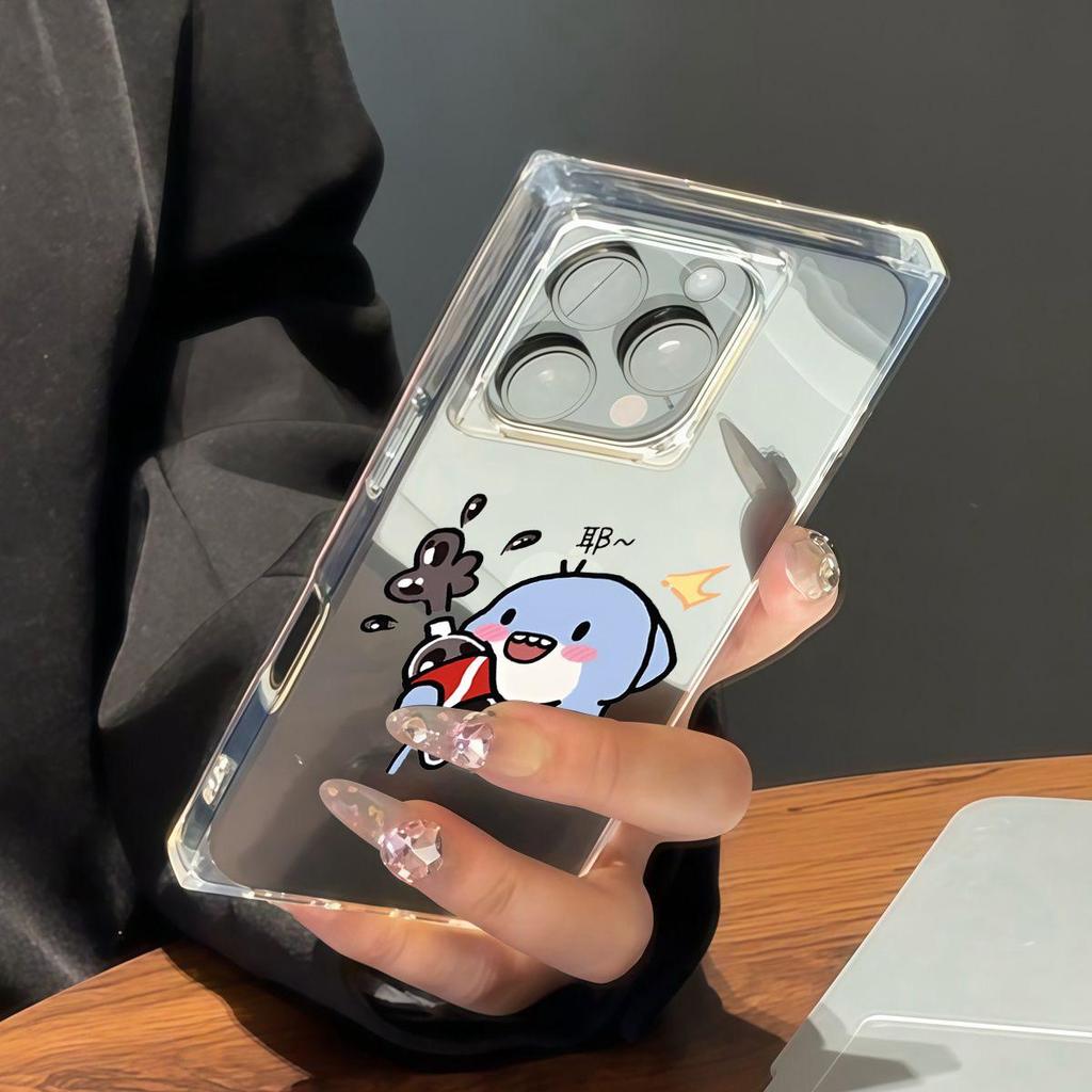 Square Back Tube Protection Clear Case For iPhone 12 16 ProMax 13 11 15 Plus 14 Pro Max Anti-Oxygen,Mischievous Little Monster Pattern Casing