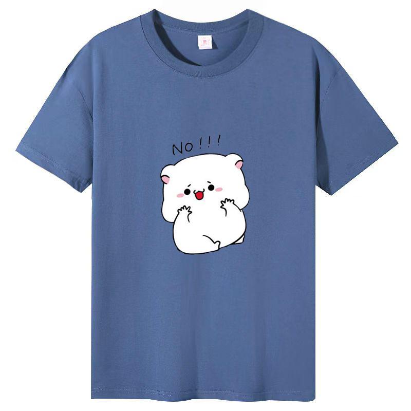 Women's Summer New Cotton Round Neck Cartoon Printing Short-sleeved Loose White T-shirt