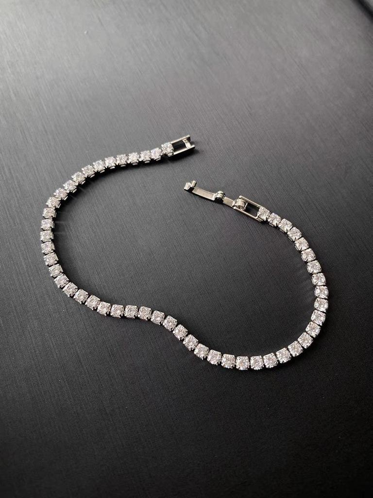 Women's Zircon Bling Hip Hop Bracelet - Electroplated Round Tennis Bangle