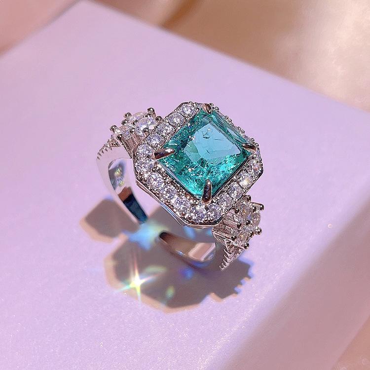 Princess Paraíba Zircons Stud Earrings Three Piece Ring Set