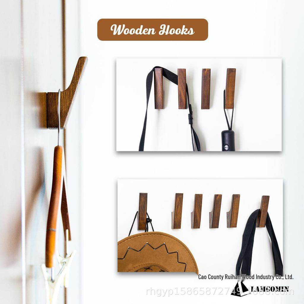Wooden Wall Hooks for Hats, Backpacks, Jackets, Coats, and Bathroom Storage
