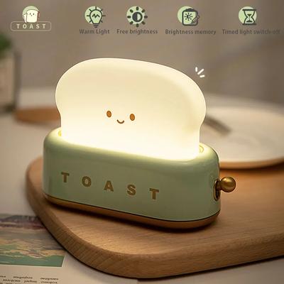 Toast Cartoon LED Night Light Cute Home Decor Kawaii Bread Table Lamps Night Amamentação Luz portátil com temporizador Lâmpada minúscula