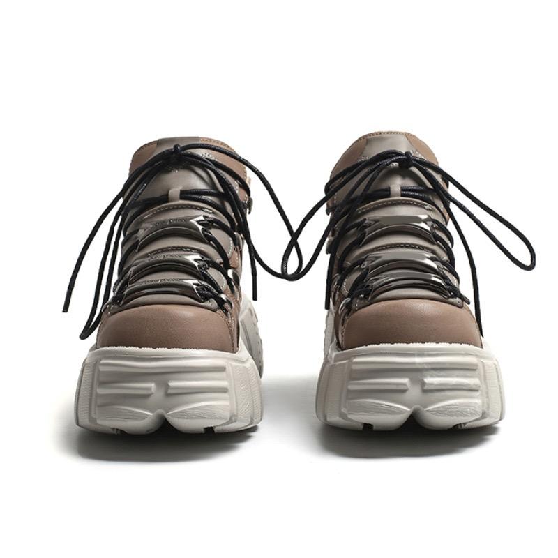 Punk Style Women Sneakers Rock Metal Decor Lace-up Heel Height Platform Shoes Gothic Man Shoes Men Sneaker